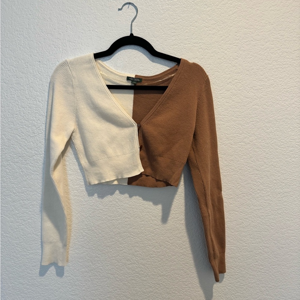 Color block Crop Sweater Brown and White